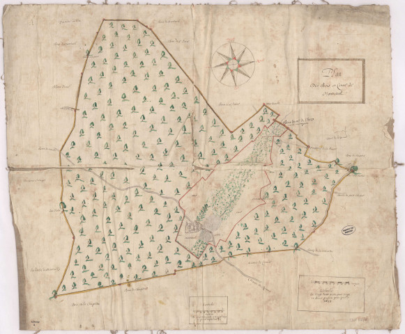 Plan des bois et cense de Montrieul Cne Sermiers (1658)