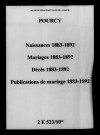 Pourcy. Naissances, mariages, décès, publications de mariage 1883-1892