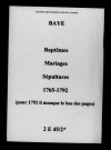 Baye. Baptêmes, mariages, sépultures 1765-1792