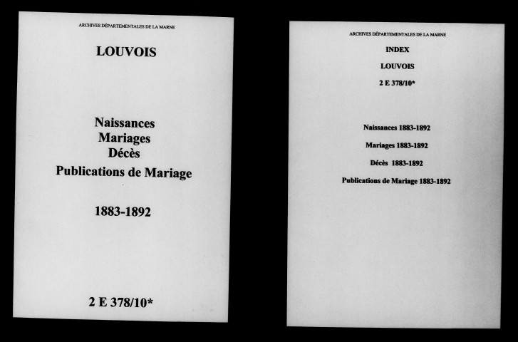 Louvois. Naissances, mariages, décès, publications de mariage 1883-1892