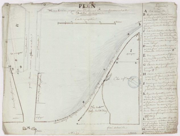 Plan des deux terrains proposés pour l'emplacement du nouveau cimetière de la Ville de Chatillon sur Marne, 1786.