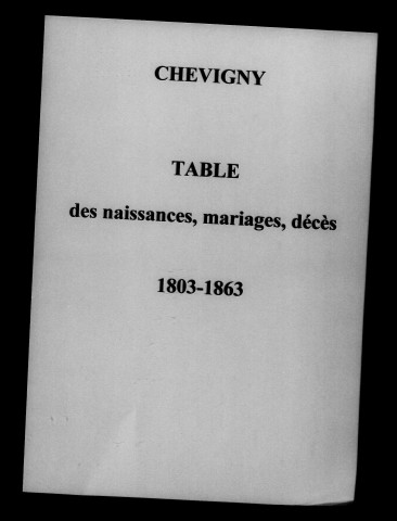 Villeneuve-lès-Rouffy. Tables des baptêmes, mariages, sépultures 1803-1901