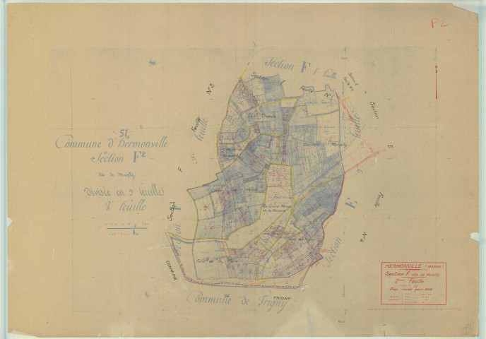 Hermonville (51291). Section F2 échelle 1/2500, plan mis à jour pour 1946, plan non régulier (papier).