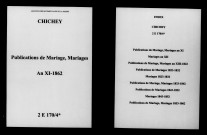 Chichey. Publications de mariage, mariages an XI-1862