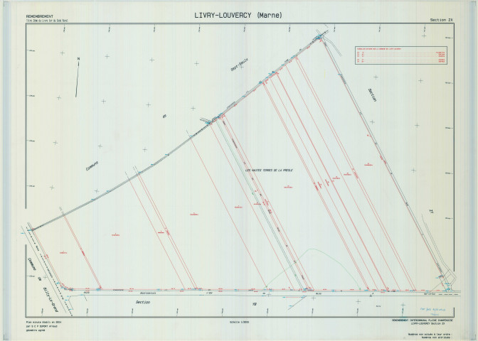 Livry-Louvercy (51326). Section ZX échelle 1/2000, plan remembré pour 2004 (remembrement intercommunal de la Plaine Champenoise), plan régulier (calque)