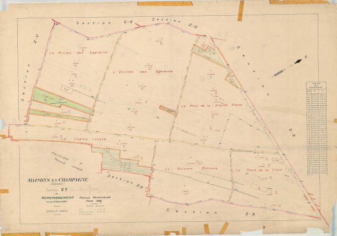 Maisons-en-Champagne (51340). Section ZT échelle 1/2000, plan remembré pour 1959 (Renouvelé pour 1959), plan régulier (papier)