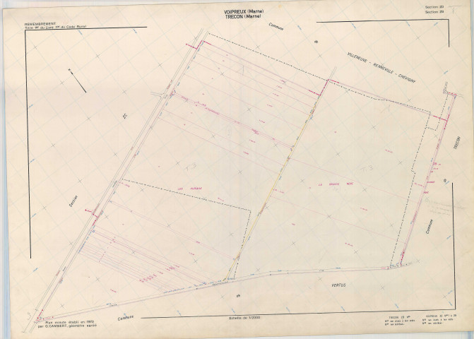 Voipreux (51651). Section ZD ZB échelle 1/2000, plan remembré pour 1970 (extension sur Trécon section ZB), plan régulier (papier armé)