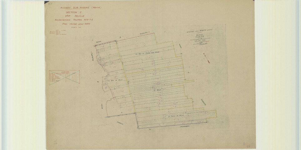 Aulnay-sur-Marne (51023). Section C1 échelle 1/2000, plan révisé pour 1950 (anciennes feuilles C1 et C2), plan non régulier (papier)