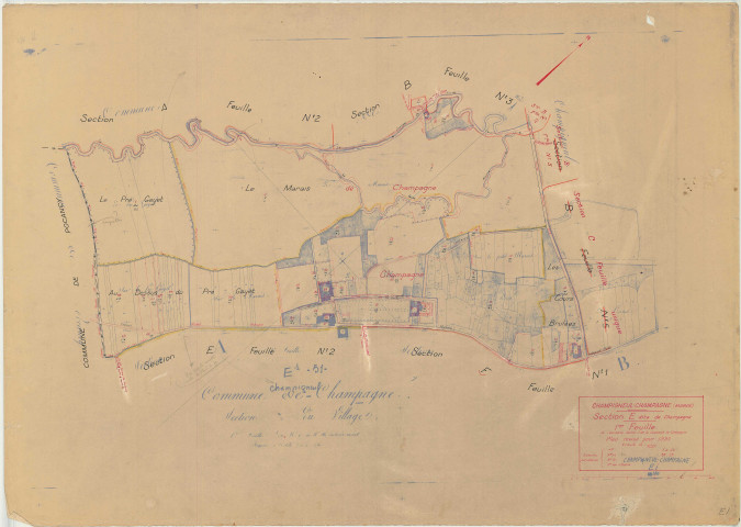 Champigneul-Champagne (51117). Section E1 échelle 1/2500, plan mis à jour pour 1937, plan non régulier (papier)