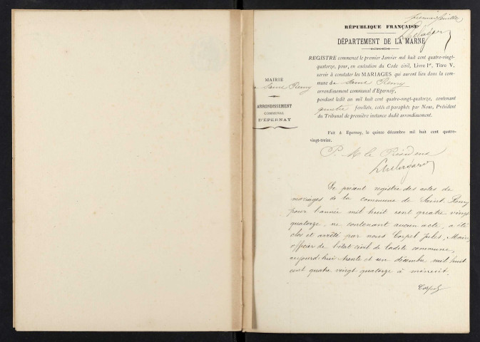 Saint-Remy-sous-Broyes. Mariages 1893-1900, 1902-1904 et 1906-1929. Décès 1901 et 1905