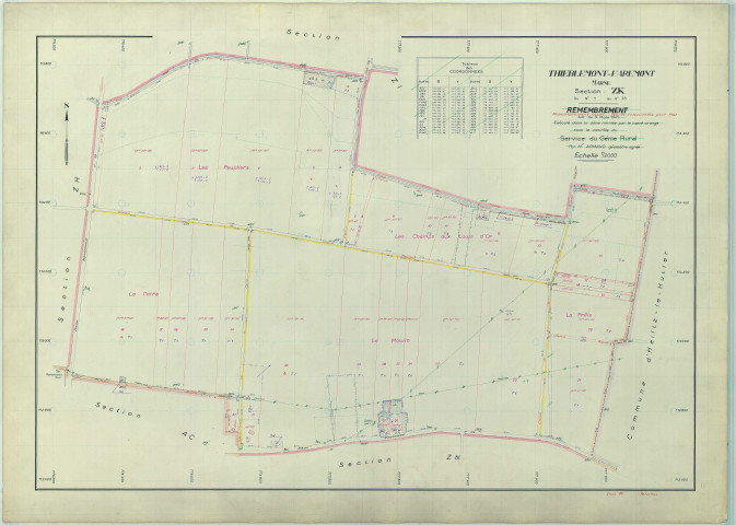 Thiéblemont-Farémont (51567). Section ZK échelle 1/2000, plan remembré pour 1967, plan régulier (papier armé)