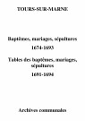 Tours-sur-Marne. Baptêmes, mariages, sépultures et tables des baptêmes, mariages, sépultures 1674-1694