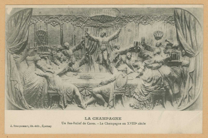 REIMS. La Champagne. Un Bas-relief de caves. Le champagne au XVIIIe siècle.Épernay : Bracquemart lib.-édit.