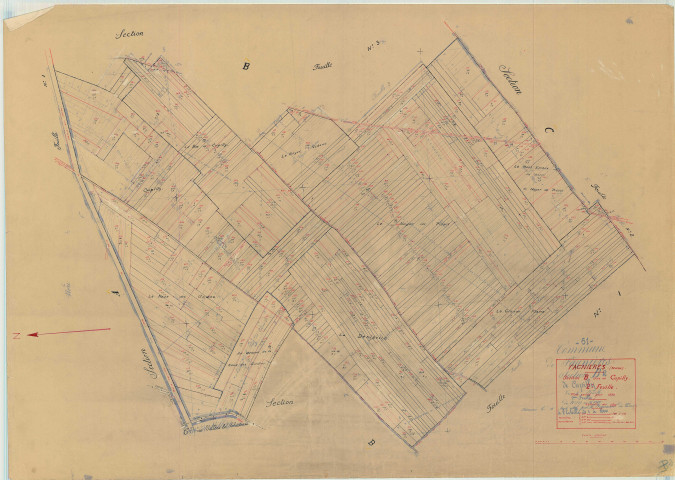 Fagnières (51242). Section B2 échelle 1/2500, plan mis à jour pour 1938, plan non régulier (papier)