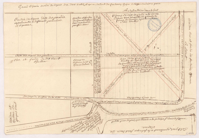 Plan d'une partie de la contrée ditte des Paradis du Faubourg Goÿer de Sézanne, XVIIIè s.