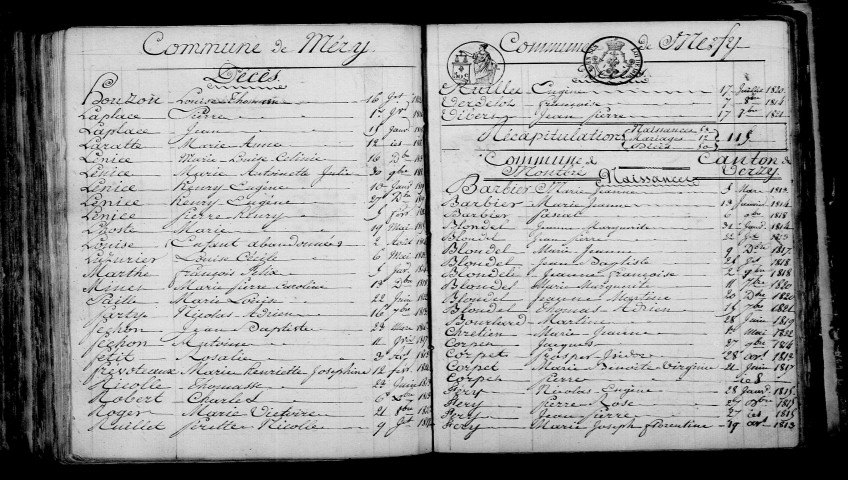 Méry-Prémecy. Table décennale 1813-1822