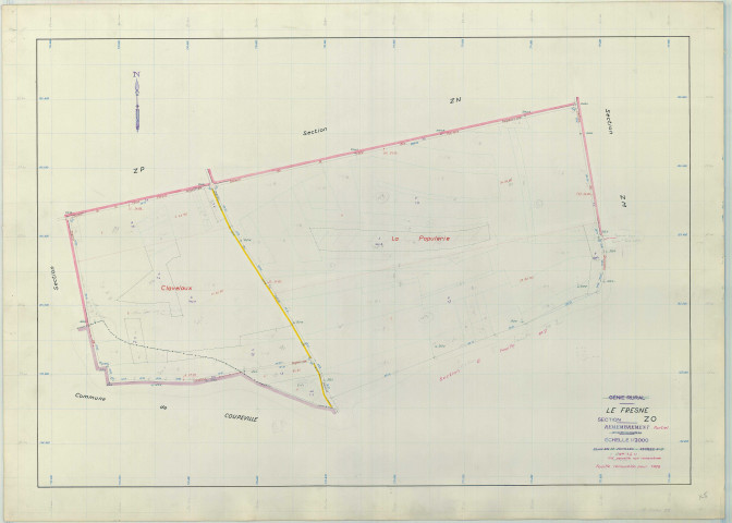 Fresne (Le) (51260). Section ZO échelle 1/2000, plan remembré pour 1968, plan régulier (papier armé)