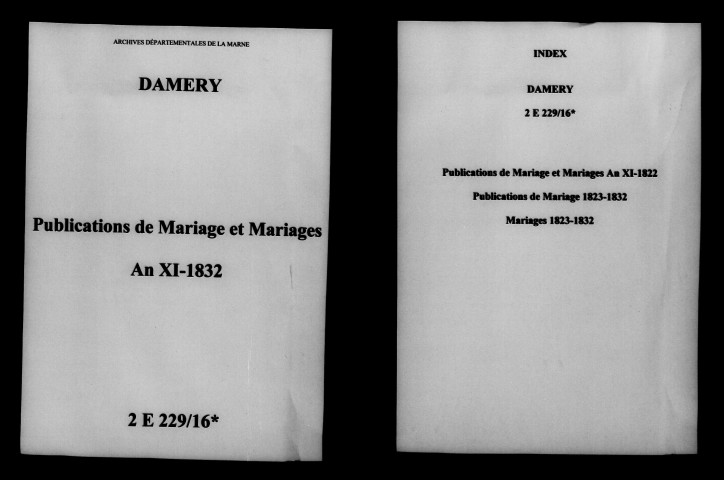 Damery. Publications de mariage, mariages an XI-1832