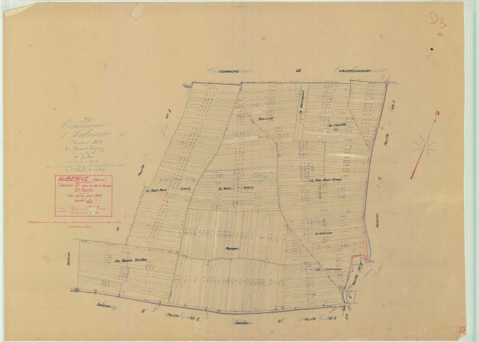 Aubérive (51019). Section D3 échelle 1/2500, plan mis à jour pour 1936, plan non régulier (papier).