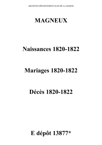 Magneux. Naissances, mariages, décès 1820-1822