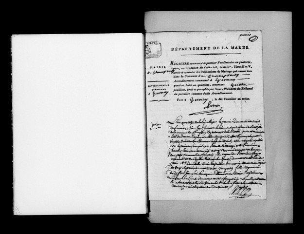 Champvoisy. Publications de mariage, mariages an XI-1832