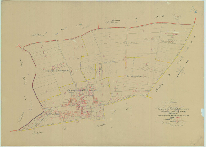 Champlat-et-Boujacourt (51120). Section B2 échelle 1/1250, plan mis à jour pour 1954, plan non régulier (papier).
