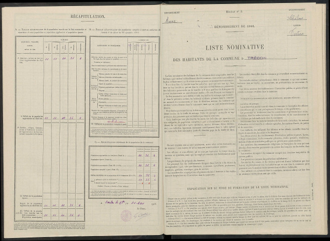 Trécon. Dénombrement de la population 1946