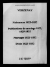 Verzenay. Naissances, publications de mariage, mariages, décès 1823-1832