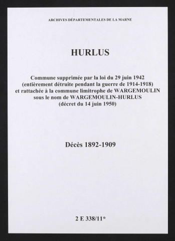Hurlus. Décès 1892-1909