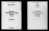 Bezannes. Naissances, publications de mariage, mariages, décès 1823-1832
