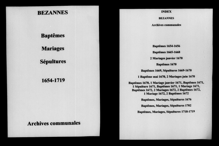Bezannes. Baptêmes, mariages, sépultures 1654-1719