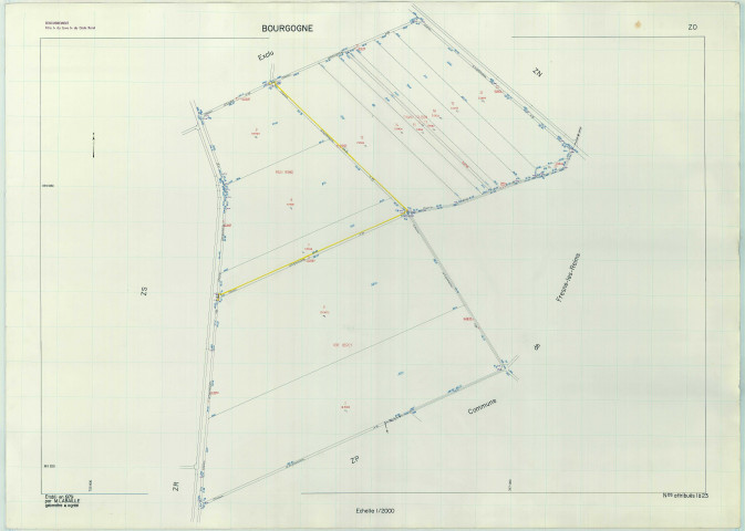 Bourgogne-Fresne (51075). Section ZO 2 échelle 1/2000, plan remembré pour 1982, plan régulier de qualité P5 (papier armé).
