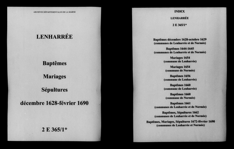 Lenharrée. Baptêmes, mariages, sépultures 1628-1690