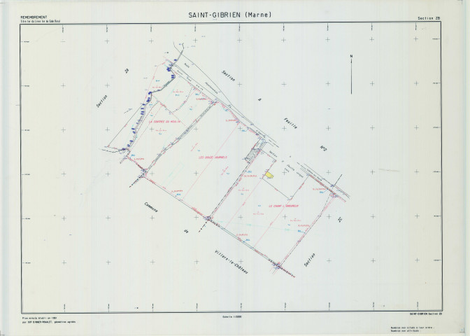 Saint-Gibrien (51483). Section ZB échelle 1/2000, plan remembré pour 1991, plan régulier (calque)