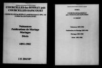 Courcelles-lès-Rosnay. Sapicourt. Courcelles-Sapicourt. Naissances, publications de mariage, mariages, décès 1893-1902