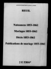 Reuil. Naissances, mariages, décès, publications de mariage 1853-1862