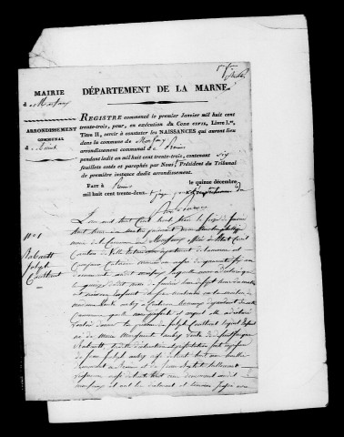 Marfaux. Naissances, publications de mariage, mariages, décès 1833-1842