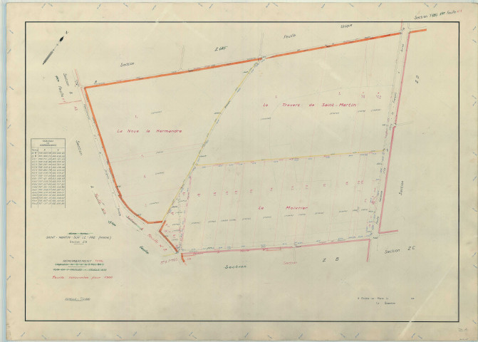 Saint-Martin-sur-le-Pré (51504). Section ZA échelle 1/2000, plan remembré pour 1960, plan régulier (papier armé)