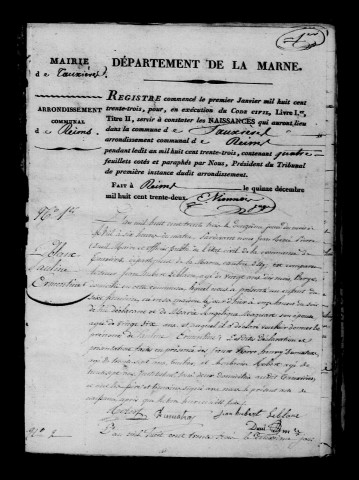 Tauxières. Naissances, publications de mariage, mariages, décès 1833-1842