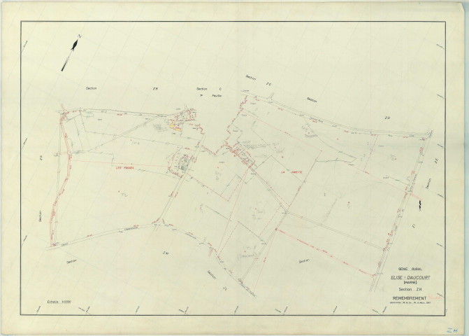 Élise-Daucourt (51228). Section ZH échelle 1/2000, plan remembré pour 1971, plan régulier (papier armé)