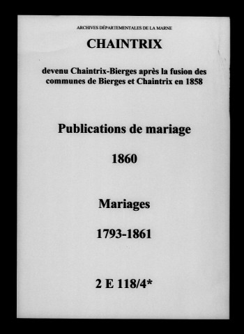 Chaintrix. Mariages, publications de mariage 1793-1861