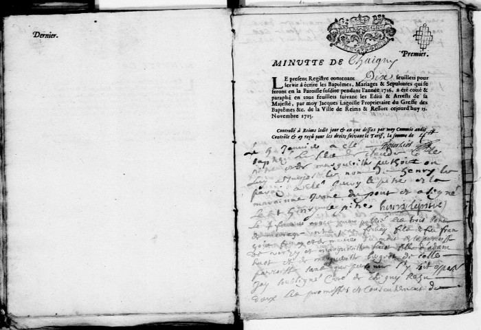 Chigny. Baptêmes, mariages, sépultures 1716-1730