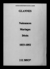 Glannes. Naissances, mariages, décès 1833-1852