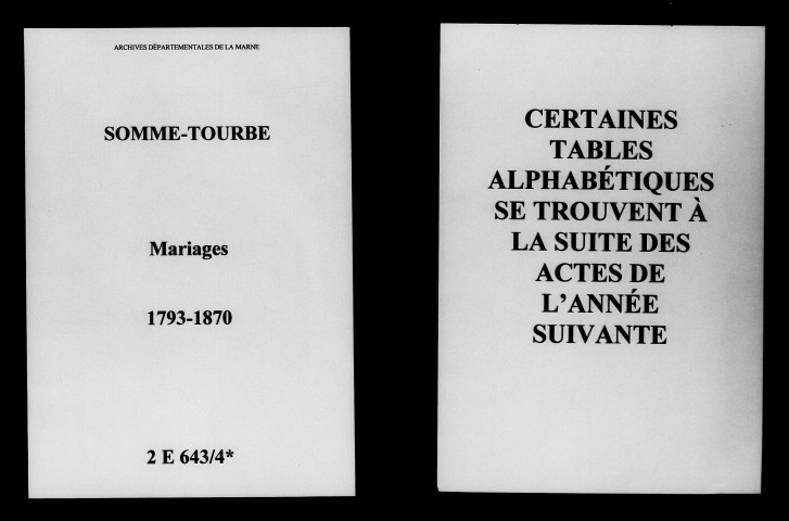 Somme-Tourbe. Mariages 1793-1870