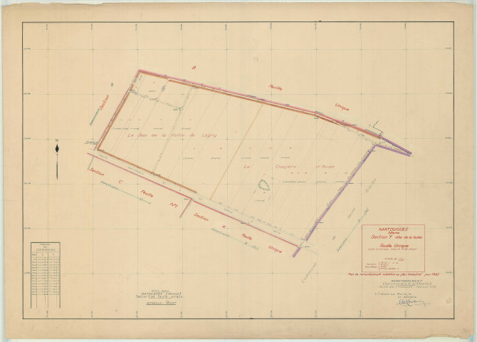 Matougues (51357). Section Y échelle 1/2000, plan remembré pour 1953 (ancienne section B), plan régulier (papier)