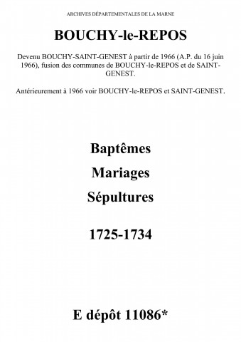 Bouchy-le-Repos. Baptêmes, mariages, sépultures 1725-1734