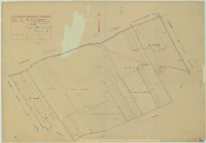 Villeneuve-Renneville-Chevigny (51627). Section D2 échelle 1/2500, plan mis à jour pour 1935 (ancienne section A), plan non régulier (papier)