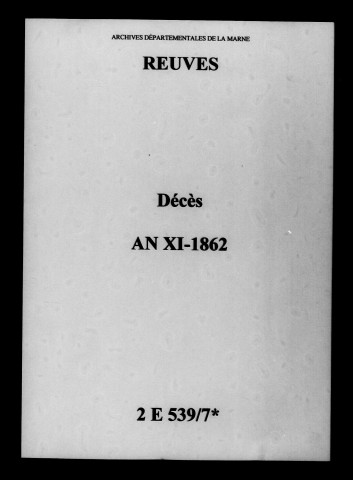 Reuves. Décès an XI-1862