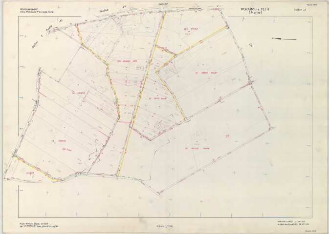 Val-des-Marais (51158). Morains (51383). Section ZI échelle 1/2000, plan remembré pour 1971 (extension Aulnay-aux-Planches section ZB), plan régulier (papier armé)