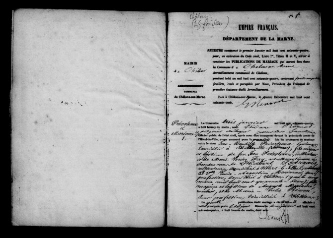 Châlons-sur-Marne. Publications de mariage 1864
